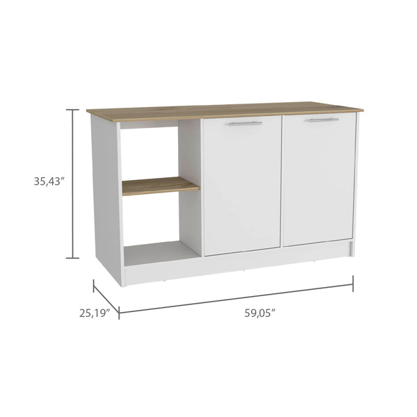 English Elm Kitchen Island With Spacious Countertop, Dual Storage Options & Modern White/Oak Finish Upgrade B097S00158