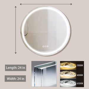 English Elm 24 Round White Framed Dimmable LED Vanity Mirror with Anti-Fog & 3 Color Temps, Modern Finish W716P233471