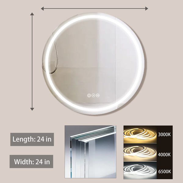 English Elm 24 Round White Framed Dimmable LED Vanity Mirror with Anti-Fog & 3 Color Temps, Modern Finish W716P233471