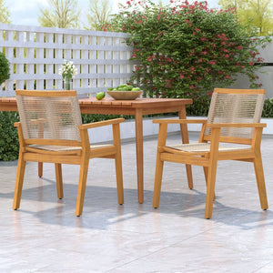 English Elm Outdoor Acacia Wood Dining Chairs with Woven Rope Seats for Patio or Terrace Set 2 N779P355695B