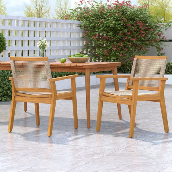 English Elm Outdoor Acacia Wood Dining Chairs with Woven Rope Seats for Patio or Terrace Set 2 N779P355695B