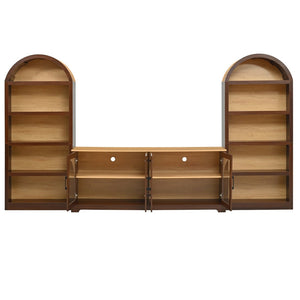 English Elm 3-piece Farmhouse Entertainment Center with Arched Glass Doors and Open Tower Shelving Walnut N721S000070P