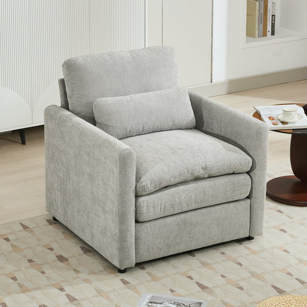 English Elm 31.9" Cozy Upholstered Armchair with Chenille Fabric, Double-Layer Cushions & Lumbar Support LIGHT GREY N719P251495R