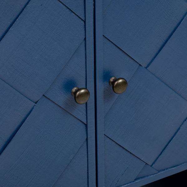 English Elm U_Style woven wood slat console table with solid veneer top, durable MDF frame, 220lb capacity, elegant entryway centerpiece Navy Blue N711P269058V