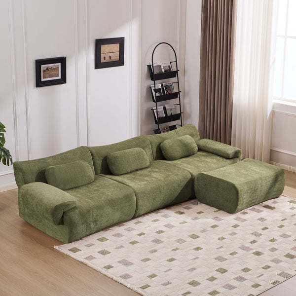 English Elm Modular Chenille Deep Seat Sectional Sofa with Bamboo Frame for Living Room Lounge Green W1829S00069