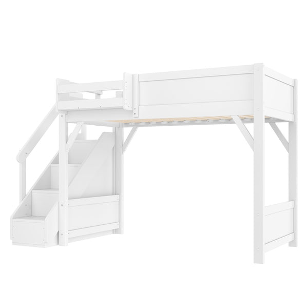 English Elm Twin Low Loft Bed Solid Pine Frame Kids Study Desk Blackboard Storage White Light White W1580S00466