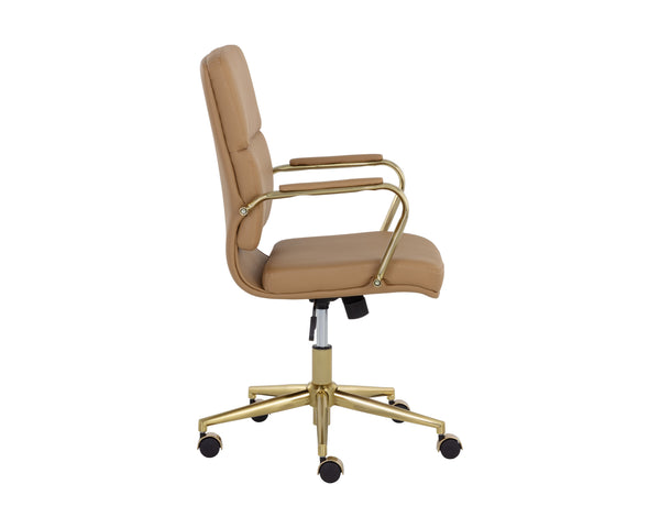 Sunpan Kleo Modern Office Chair with Gold Stainless Steel Frame and Luxurious Faux Leather for Comfort Tan
