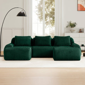 English Elm 114" U-shaped Modular Sectional Flannelette Sofa Oversized Lounge with Movable Ottoman Green W714S01527