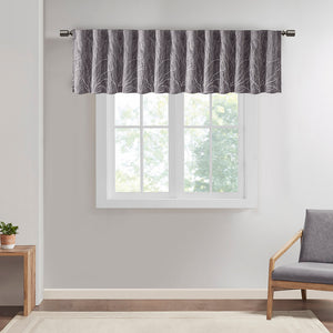 JLA Home Madison Park - Faux Embroidered Tree Branch Window Valance in Lustrous Silk-Look Fabric with Lined Privacy Drapery Grey MP41-4573
