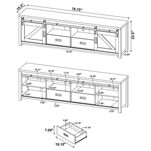 English Elm Madra Dark Pine TV Stand with Sliding Doors, 2-Drawer Storage, Rustic Modern Engineered Wood Console B062P344954