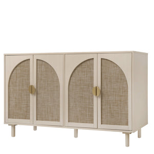 English Elm 4 Engineered Rattan 4-Door Storage Cabinet with Pine Feet, Moisture-Proof Durable Finish, Sleek Handles Natural W688134377