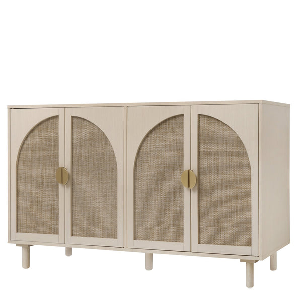 English Elm 4 Engineered Rattan 4-Door Storage Cabinet with Pine Feet, Moisture-Proof Durable Finish, Sleek Handles Natural W688134377