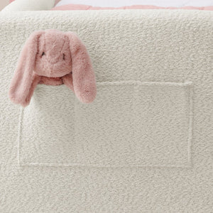 English Elm Twin Boucle Upholstered Kids Bed Whimsical Rabbit Ear Headboard with Safety Rail Beige W1413P407485