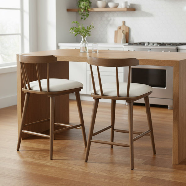 English Elm Christopher Knight Home® - Olivia Windsor-Style Upholstered Counter Stools, Set Of 2, Walnut Finish & Beige Fabric For Timeless Charm N775P346246W
