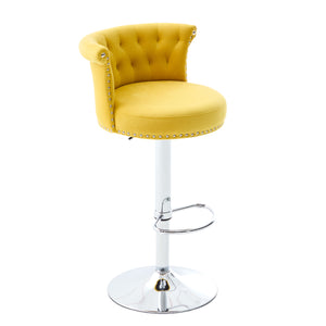 English Elm COOLMORE Velvet Bar Stool with Anti-Slip Large Base, Adjustable 360° Swivel, Plush Foam Comfort Yellow W1539P320508