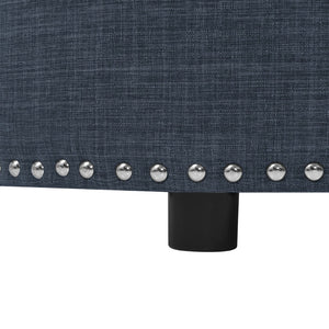 English Elm Tufted Linen Square Ottoman with Lift Top Storage Nailhead Trim Living Room Dark Blue B2748P481672