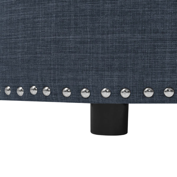English Elm Tufted Linen Square Ottoman with Lift Top Storage Nailhead Trim Living Room Dark Blue B2748P481672