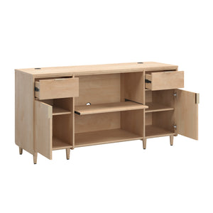 English Elm Credenza, Maple finish—65" durable engineered wood storage with 2 drawers, adjustable shelves, cord management B356P354456