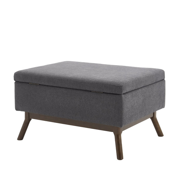 English Elm Mid-century square storage bench with solid wood frame, microfiber upholstery, versatile ottoman seat and tabletop functionality for living room and entryway appeal DARK GREY W1539P269656