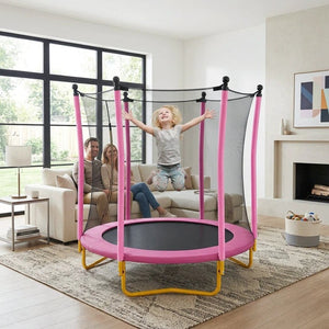 English Elm [without Basketball Hoop] 5.5 Ft Kids Trampoline with Safety Net and Foam Padded Poles Pink N739P443065H