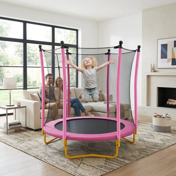 English Elm [without Basketball Hoop] 5.5 Ft Kids Trampoline with Safety Net and Foam Padded Poles Pink N739P443065H