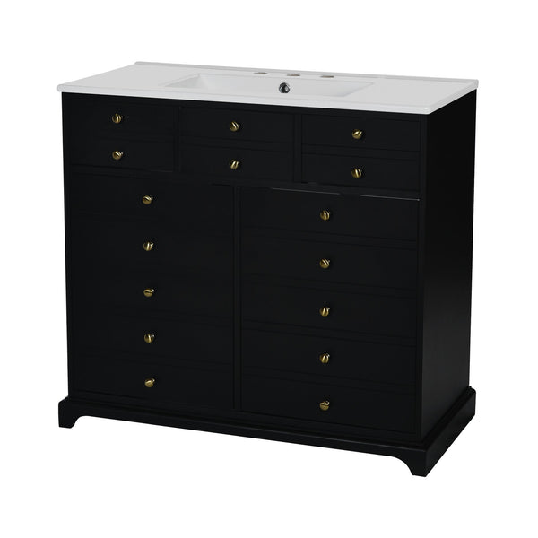 English Elm 36'' Bathroom Vanity with Ceramic Sink Combines Retro Solid Wood Frame, Soft-Close Drawers & Ample Storage Black N710P195628B