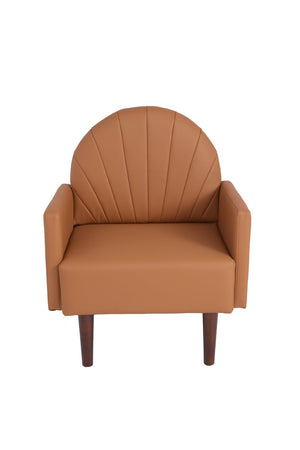 English Elm A Shell Shaped Pu Leather Accent Chair with Solid Wood Legs for Modern Living W2795P429849