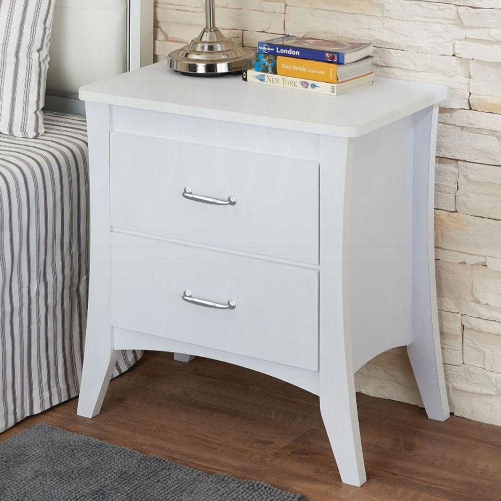 English Elm MDF Modern White Nightstand with 2 Full-Size Drawers, PVC Veneer, Brushed Handles, Space-Saving Design B016P253796