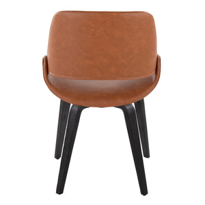 English Elm Fabrico Mid-Century Modern Accent Chair in Faux Leather with Curved Back & Black Wood Legs, Set of 2 Camel B202S01230