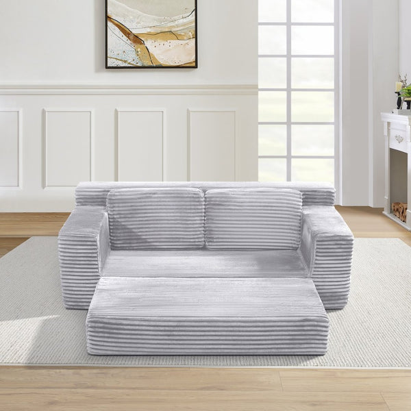English Elm Corduroy Cloud Convertible Floor Sofa Foam Sleeper for Apartment Living Rooms Gray W3739P368460
