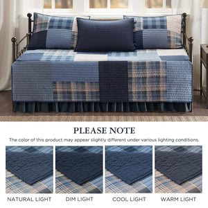 English Elm 5-piece Cotton Daybed Cover Set with Printed Coverlet Three Shams and Tailored Bedskirt B035P463259