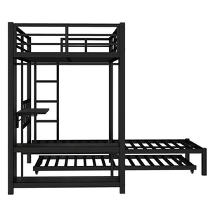 English Elm Twin Bunk Bed With Wardrobe & Trundle, Metal Frame, Foldable Desk, Noise-Reduced Design, Black Finish W1580S00135-GIGA