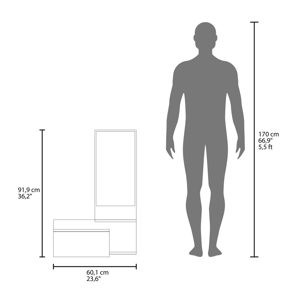 English Elm Floating Hallway Cabinet Lowell Wall-Mounted White with Mirror, Shelf & Drawer for Compact Storage B092P238736