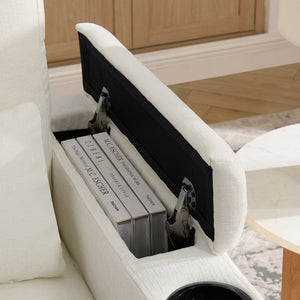 English Elm Single Chenille Manual Recliner with Usb Port Hidden Storage Ottoman and Cup Holders Beige W487P423650