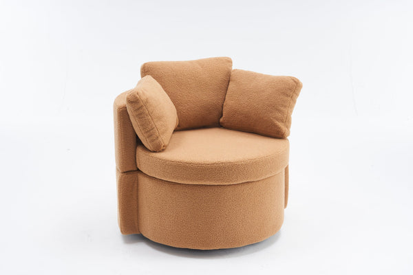 English Elm 029-Teddy Plush Teddy Fabric Swivel Storage Chair with Back Cushion, 360° Rotating Cozy Lounge Seat khaki W527P166252