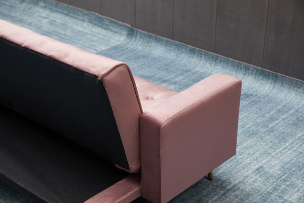 English Elm SOFA Velvet Convertible Sofa Bed with Golden Legs, Solid Wood Frame, Compact Design for Small Spaces Rose B205P246428