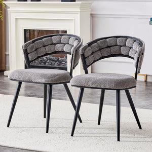 English Elm Set of 2 Chenille Tufted Dining Chairs with Metal Legs Modern Kitchen Seating Black,Gray W3875P370854