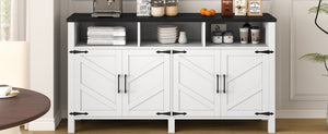 English Elm U_style 59 Inch Sideboard Buffet with Built in Power Outlets Open Cubbies Metal Accents White+Black N711P347407K