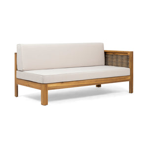 English Elm Christopher Knight Home® - LINWOOD Right Arm Sofa - Handcrafted Acacia & Teak Finish, Water-Resistant Beige Cushions, Wicker Elegance 66382.00BGE