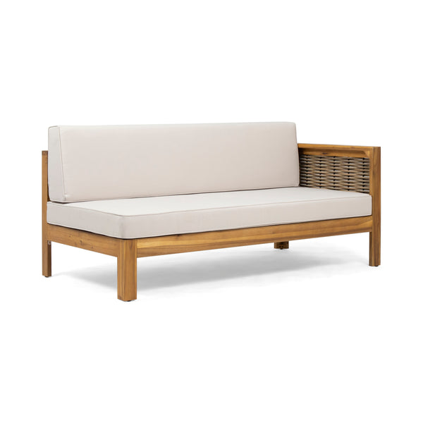 English Elm Christopher Knight Home® - LINWOOD Right Arm Sofa - Handcrafted Acacia & Teak Finish, Water-Resistant Beige Cushions, Wicker Elegance 66382.00BGE