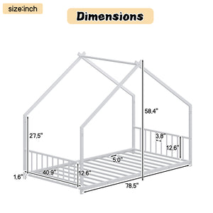 English Elm Twin iron roof bed frame with LED light strips for kids, sturdy 350lb capacity, easy 30-min assembly White W1820P308330