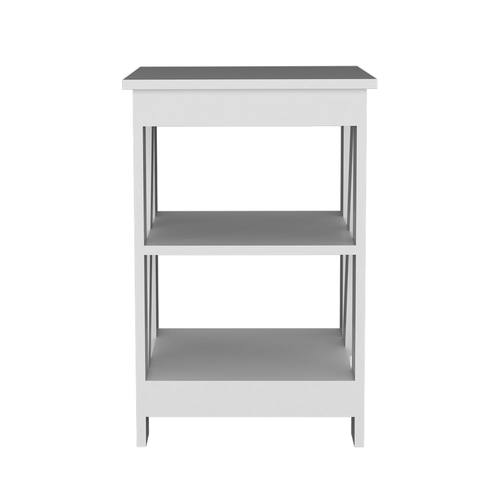 English Elm Taylor 3-Tier End Table White — Compact Nightstand & Sofa Side Table with Ample Open Storage Shelves B200P188840