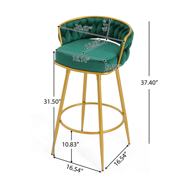 English Elm Christopher Knight Home® - Swivel Counter Height Bar Stools Set of 2 with 180° Turn, Hand-Woven Back, Gold Frame, Velvet Comfort Green N762P216979F