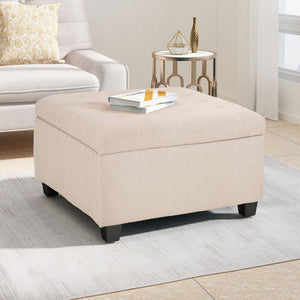 English Elm Upholstered Waffle Tufted Storage Ottoman with Birch Legs for Modern Living Rooms Wheat N757P377356I