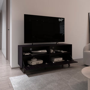English Elm Patrick TV Stand for TVs up to 65” – Modern Black Entertainment Center with 2 Doors, Open Shelf, MDF Durable Finish B200P335350