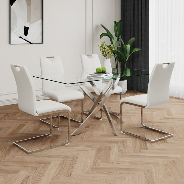 English Elm Modern Faux Leather Dining Side Chairs with Chrome Legs Ergonomic Set of 2 W210127287