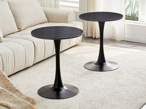 English Elm Round Faux Marble Tulip Dining Table Mid Century Pedestal Base for Compact Kitchens Black+Gery W2920P395716