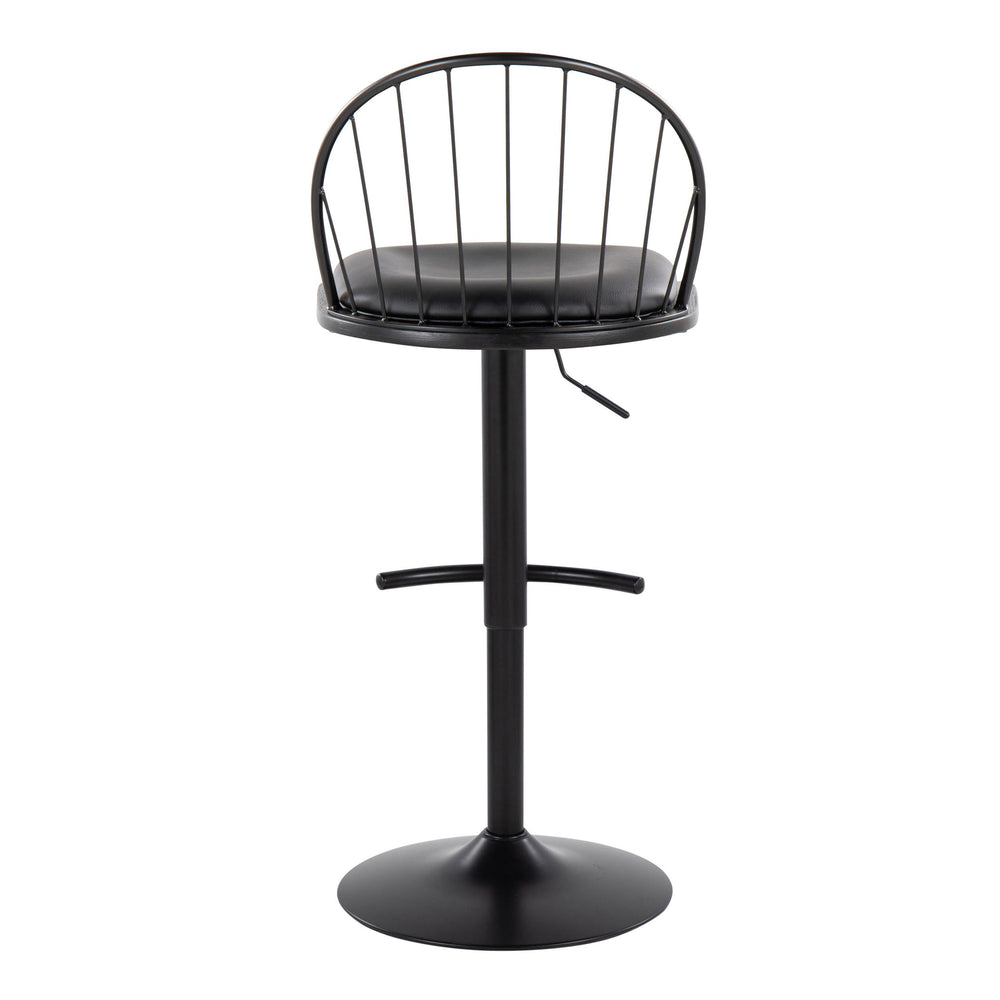English Elm Riley Farmhouse Adjustable Height Barstool with Swivel, Faux Leather Seat, Metal Frame & T-Footrest Set of 2 Black B202S01001
