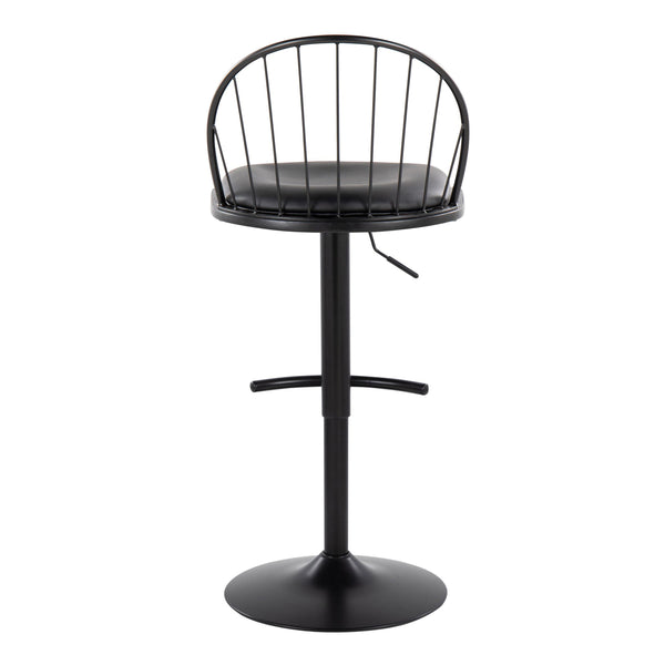 English Elm Riley Farmhouse Adjustable Height Barstool with Swivel, Faux Leather Seat, Metal Frame & T-Footrest Set of 2 Black B202S01001