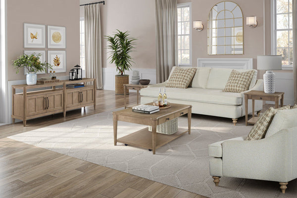 English Elm Sand Sand Colored Cocktail Table with 2 Drawers, Casters & Transitional Solid Wood Design for Living B2699P218287